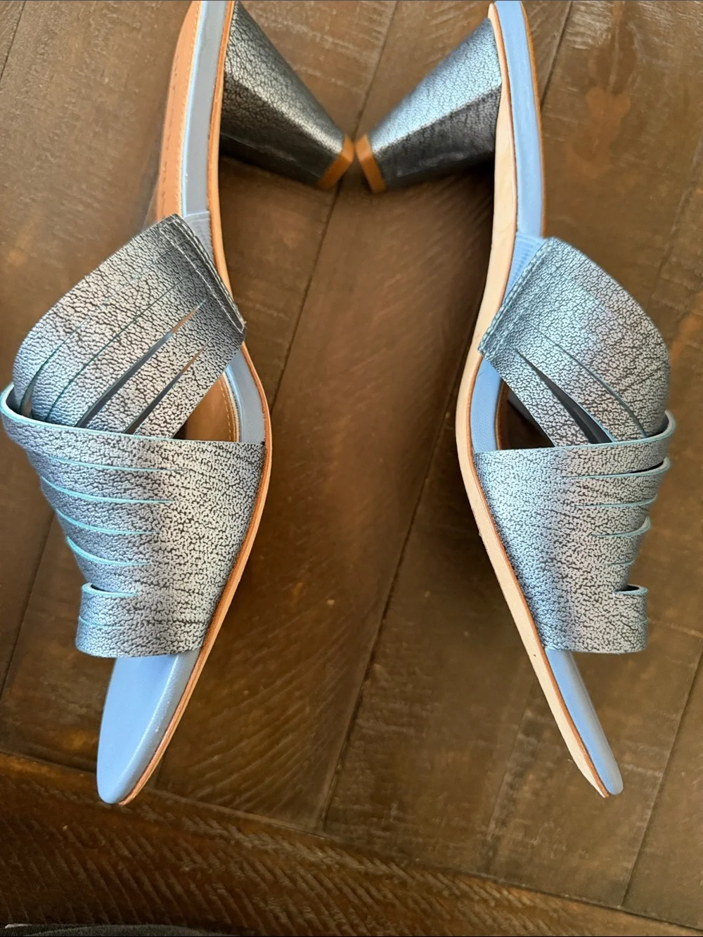 Donald J. Pliner Silver Metallic Crisscross Slide Mules